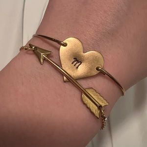Two Brass Bracelets from Etsy - “m” Initial on ❤️ & Arrow